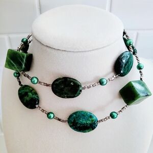 Green Peruvian Serpentine Natural Stone Necklace